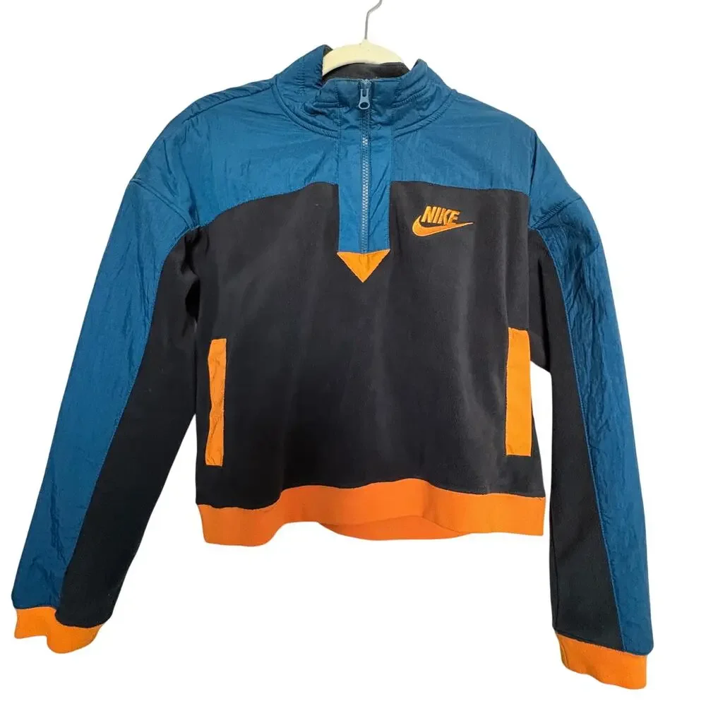 Nike Cropped Fleece Quarter Zip Pullover Sweatshirt M Block Retro Prep Y2K - Picture 1 of 7